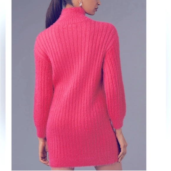 Fuchsia NWT funnel neck sweater mini dress by Anthropologie Flat White Medium - Picture 3 of 12